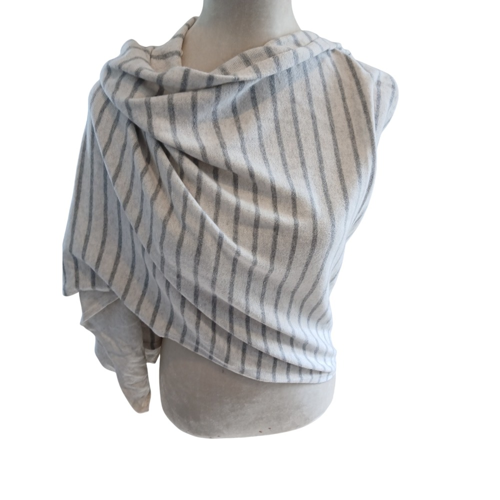 Hannah Rose Open Front Button Cardigan Topper‎ Striped 95% Cotton 5% Cashmere OS